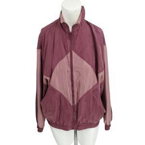 Vintage 100% Silk Exchange Pink Full Zip Windbreaker Jacket Size M Mauve Granny
